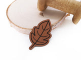 Kunstleder-Label, Lederlabel, Kunstleder-Patch, Lederpatch, 5x4cm, cognac, braun, Sonderform, Eigenproduktion, Blatt, Herbst