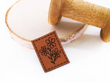 Kunstleder-Label, Lederlabel, Kunstleder-Patch, Lederpatch, 4x3cm, cognac, braun, Blumenstrauß, Blumen