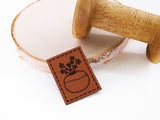 Kunstleder-Label, Lederlabel, Kunstleder-Patch, Lederpatch, 4x3cm, cognac, braun, Blumenstrauß, Blumen, Blumenvase
