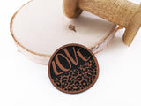 Kunstleder-Label, Lederlabel, Kunstleder-Patch, Lederpatch, 4,5x4,5cm, cognac, braun, rund, Leoprint, LOVE