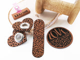 Set Kunstlederlabel, Lederlabel, PU, Kunstleder-Label, braun, Label, weich, flexibel, Leoprint, Herz, Leo Love