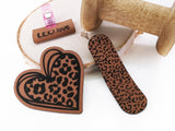 Set Kunstlederlabel, Lederlabel, PU, Kunstleder-Label, braun, Label, weich, flexibel, Leoprint, Herz, Leo Love