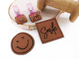Set Kunstlederlabel, Lederlabel, PU, Kunstleder-Label, braun, Label, weich, flexibel, cool, Smiley, Smile, Smileyface