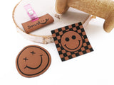 Set Kunstlederlabel, Lederlabel, PU, Kunstleder-Label, braun, Label, weich, flexibel, cool, Smiley, Smile, Checkerboard