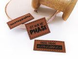 Set Kunstlederlabel, Lederlabel, PU, Kunstleder-Label, braun, Label, weich, flexibel, coole Schriftzüge