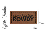 Kunstleder-Label, Lederlabel, Kunstleder-Patch, Lederpatch, 2,5x5cm, cognac, braun, Sandkasten Rowdy