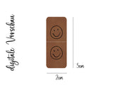 Set Kunstlederlabel, Lederlabel, PU, Kunstleder-Label, braun, Label, weich, flexibel, Knicklabel, Knickmich, zum einnähen, Smile, Smiley, Smileyface