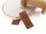 Set Kunstlederlabel, Lederlabel, PU, Kunstleder-Label, braun, Label, weich, flexibel, Knicklabel, Knickmich, zum einnähen, Smile, Smiley, Smileyface