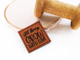 Kunstleder-Label, Lederlabel, Kunstleder-Patch, Lederpatch, 4x4cm, cognac, braun, Blumen, all things grow with love