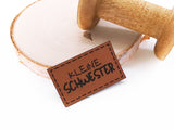 Kunstleder-Label, Lederlabel, Kunstleder-Patch, Lederpatch, 3x5cm, cognac, braun, kleine Schwester
