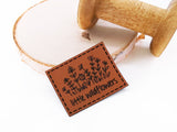 Kunstleder-Label, Lederlabel, Kunstleder-Patch, Lederpatch, 4x4cm, cognac, braun, Blumen, Little wildflowers