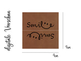 Kunstlederlabel, Kunstleder Label, Knickmich, Knicklabel, PU, braun, 4x4cm, cognac, weich, für Seitennaht, Nahtlabel, Smiley, Smile