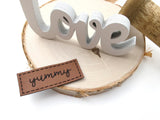 Kunstleder-Label, Lederlabel, Kunstleder-Patch, Lederpatch, 2x5cm, cognac, braun, yummy