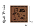 Kunstleder-Label, Lederlabel, Kunstleder-Patch, Lederpatch, 4x4cm, cognac, braun, Hurra 1ste Klasse, Einschulung, Schulkind, Schule
