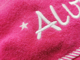 Kapuzenbadetuch pink mit Streifen
