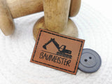 Kunstleder-Label, Lederlabel, Kunstleder-Patch, Lederpatch, 4x3cm, Bagger, Baumeister, Baustelle