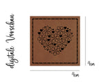 Kunstleder-Label, Lederlabel, Kunstleder-Patch, Lederpatch, 4x4cm, cognac, braun, Love, Herz, Blumen