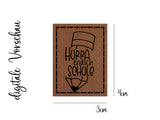 Kunstleder-Label, Lederlabel, Kunstleder-Patch, Lederpatch, 4x3cm, cognac, Hurra endlich Schule, Einschulung, Schulkind, erster Schultag