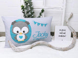 Namenskissen, Taufkissen, Kinderkissen, Kissen mit Namensbestickung, Geschenk zur Geburt und Taufe, Taufgeschenk, Eule