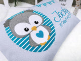 Namenskissen, Taufkissen, Kinderkissen, Kissen mit Namensbestickung, Geschenk zur Geburt und Taufe, Taufgeschenk, Eule
