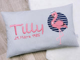 Namenskissen, Taufkissen, Kinderkissen, Kissen mit Namensbestickung, Geschenk zur Geburt und Taufe, Taufgeschenk, Flamingo