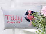 Namenskissen, Taufkissen, Kinderkissen, Kissen mit Namensbestickung, Geschenk zur Geburt und Taufe, Taufgeschenk, Flamingo