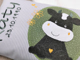 Namenskissen, Taufkissen, Kinderkissen, Kissen mit Namensbestickung, Geschenk zur Geburt und Taufe, Taufgeschenk, Kuh