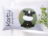 Namenskissen, Taufkissen, Kinderkissen, Kissen mit Namensbestickung, Geschenk zur Geburt und Taufe, Taufgeschenk, Kuh
