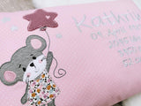 Namenskissen, Taufkissen, Kinderkissen, Kissen mit Namensbestickung, Geschenk zur Geburt und Taufe, Taufgeschenk, bestickt, personalisiert, individuell, Maus