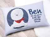 Namenskissen, Taufkissen, Kinderkissen, Kissen mit Namensbestickung, Geschenk zur Geburt und Taufe, Taufgeschenk, bestickt, personalisiert, individuell, Robbe