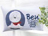 Namenskissen, Taufkissen, Kinderkissen, Kissen mit Namensbestickung, Geschenk zur Geburt und Taufe, Taufgeschenk, bestickt, personalisiert, individuell, Robbe
