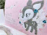 Namenskissen, Taufkissen, Kinderkissen, Kissen mit Namensbestickung, Geschenk zur Geburt und Taufe, Taufgeschenk, bestickt, personalisiert, individuell, Reh