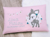 Namenskissen, Taufkissen, Kinderkissen, Kissen mit Namensbestickung, Geschenk zur Geburt und Taufe, Taufgeschenk, bestickt, personalisiert, individuell, Reh