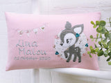 Namenskissen, Taufkissen, Kinderkissen, Kissen mit Namensbestickung, Geschenk zur Geburt und Taufe, Taufgeschenk, bestickt, personalisiert, individuell, Reh