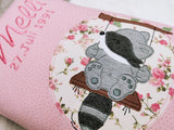 Namenskissen, Taufkissen, Kinderkissen, Kissen mit Namensbestickung, Geschenk zur Geburt und Taufe, Taufgeschenk, bestickt, personalisiert, individuell, Waschbär