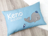 Namenskissen, Taufkissen, Kinderkissen, Kissen mit Namensbestickung, Geschenk zur Geburt und Taufe, Taufgeschenk, bestickt, personalisiert, individuell, Wal