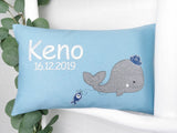 Namenskissen, Taufkissen, Kinderkissen, Kissen mit Namensbestickung, Geschenk zur Geburt und Taufe, Taufgeschenk, bestickt, personalisiert, individuell, Wal