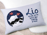 Namenskissen, Taufkissen, Kinderkissen, Kissen mit Namensbestickung, Geschenk zur Geburt und Taufe, Taufgeschenk, bestickt, personalisiert, individuell, Waschbär