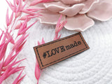 Kunstleder-Label, Lederlabel, Kunstleder-Patch, Lederpatch, 2x5cm, cognac, braun, love made, liebe