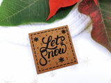 Kunstleder-Label, Lederlabel, Kunstleder-Patch, Lederpatch, 4x4cm, cognac, braun, Winter, Schnee, Eiskristalle, Lea it Snow