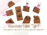 Kunstleder-Label, Kunstleder-Patch, Lederpatch, Leder-Patch, Patch, Label, individuelles Design, Logo-Label, Logo Label, braun, Sonderform, Knickmich Label