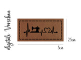 Kunstleder-Label, Lederlabel, Kunstleder-Patch, Lederpatch, 2,5x5cm, cognac, braun, Nähliebe, Herzschlag, Nähmaschine, Herz
