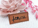 Kunstleder-Label, Lederlabel, Kunstleder-Patch, Lederpatch, 2,5x5cm, cognac, braun, Nähliebe, Herzschlag, Nähmaschine, Herz