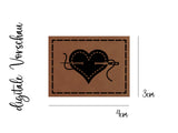 Kunstleder-Label, Lederlabel, Kunstleder-Patch, Lederpatch, 4x3cm, braun, cognac, Herz, Naht, Nähnadel, nähen
