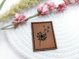 Kunstleder-Label, Lederlabel, Kunstleder-Patch, Lederpatch, 4x3cm, cognac, braun, Pusteblume
