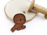 Kunstleder-Label, Lederlabel, Kunstleder-Patch, Lederpatch, 5x4cm, cognac, braun, Sonderform, Eigenproduktion, Robbe, Seehund