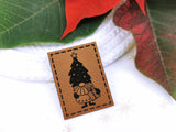 Kunstleder-Label, Lederlabel, Kunstleder-Patch, Lederpatch, 4x3cm, cognac, braun, Weihnachtswichtel, Wichtel, Tanne, Weihnachtsbaum, Weihnachten
