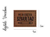 Kunstleder-Label, Lederlabel, Kunstleder-Patch, Lederpatch, 4x3cm, cognac, Hurra endlich Schule, Einschulung, Schulkind, erster Schultag