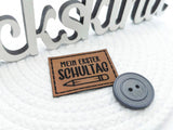 Kunstleder-Label, Lederlabel, Kunstleder-Patch, Lederpatch, 4x3cm, cognac, Hurra endlich Schule, Einschulung, Schulkind, erster Schultag