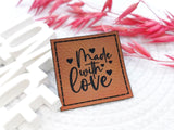 Kunstleder-Label, Lederlabel, Kunstleder-Patch, Lederpatch, 4x4cm, cognac, braun, Made with Love
